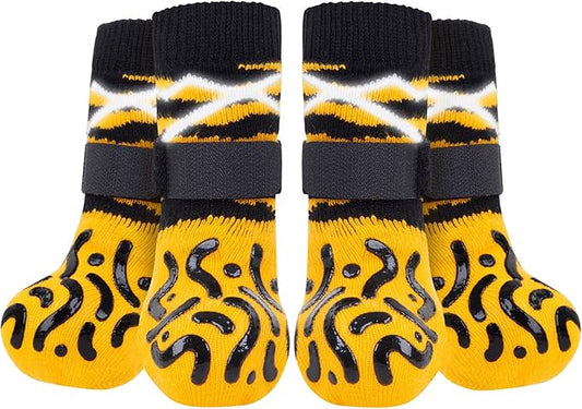 Reflective Dog Socks to Prevent Licking Paws, Dog Paw Protector, Hardwood Floors Anti Slip, Non Slip Dog Socks with Grippers, Dog Booties and Paw Protectors for Indoor Use - Size Medium