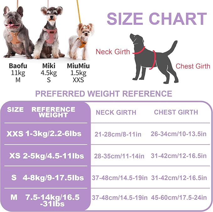 Puppytie No Pull Small Dog Harness with Multifunction Dog Leash,Lightweight Soft Adjustable No Choke Escape Proof Pet Harness Vest Pet Harness Vest,Light Purple,S