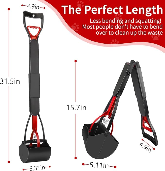 UPSKY 32'' Pooper Scooper for Large Small Dogs, Long Handle Dog Poop Scooper with Waste Bags, Portable Dog Poop Pick Up Tool, Folding Poop Scoop for Yard, Grass, Dirt, Gravel