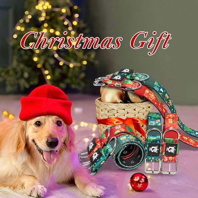 TSPRO Tactical Dog Collar 1.25 Inch Wide Thick Dog Collars with Heavy Duty Metal Buckle, Durable, Strong, Adjustable for Small Dogs (Christmas Red S)