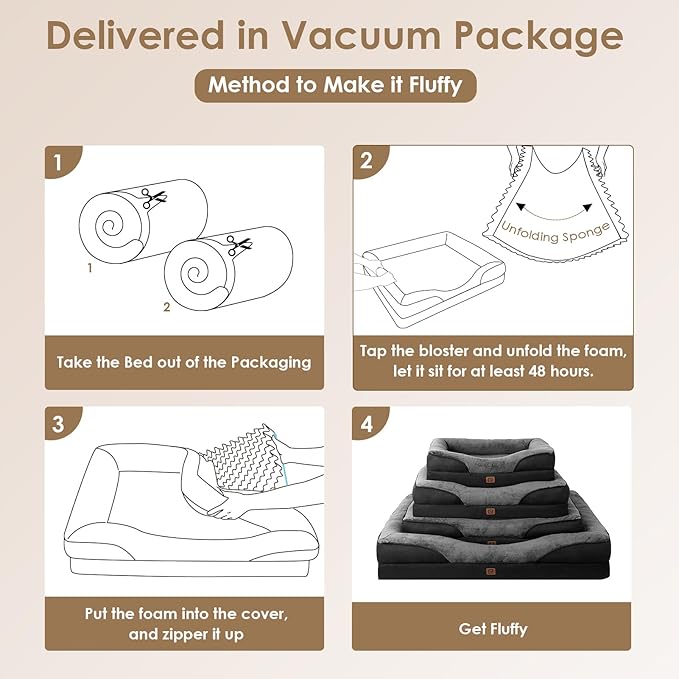 EHEYCIGA Memory Foam XL Dog Bed for XLarge Sized, Extra Large Orthopedic Dog Sofa with Sides and Waterproof Liner, Washable Pet Couch with Removable Cover, 48x35x7.5 Inch, Grey/Black