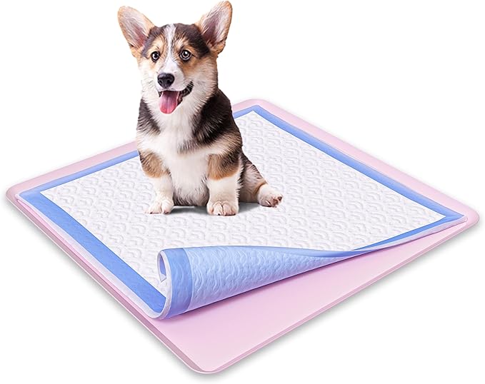 TidyFriend Dog Pee Pad Holder Tray Fits for 24” x 24” Wee Wee Pee Pads - Stable Grip, Raised Edges, Quick-Wipe Silicone Surface Dog Potty Tray Holder for Indoor Flooring Protection (Rose)