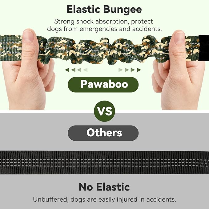 Pawaboo Dog Seatbelt for Car, 3-in-1 Dog Seat Belt Bungee, Shockproof Dogs Tether with Buckle&Hook Latch, Adjustable Reflective Dogs Cars Harness Leash with 360° Lockable Buckle, Army Green Camouflage