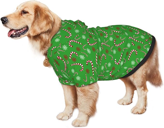 Green Candy Cane Hoodie,Christmas Cosplay Dog Clothes with Pocket and Hat Winter Clothes Sweaters Small