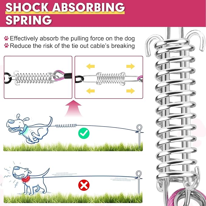 Snagle Paw Heavy Duty Dog Leads - 100FT-1000LBS, Tie Out Cable with Swivel Lockable Hook & Spring, Chew Proof Chain for Outside Dog Run