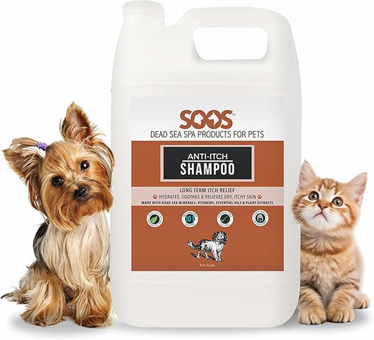 Soos Pet Shampoo Anti-Itch Natural Dead Sea Minerals Cat and Dog Shampoo with Vitamins Essential Oils Natural Ingredients Soothes Itching Clean Fur - 1x Pets Shampoo (4L)