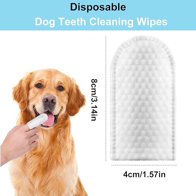 Dog Teeth Finger Wipes Cat Dental Finger Wipes, Puppy Teeth Cleaning Wipes, Pet Oral Care Pack of 50
