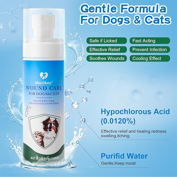 Pet Wound Care,Gentle Formula Wound Spray for Pets, Helps with Rashes,Itching,Skin Irritations, Hot Spots,Bites, Non-irritating for Relief & Treatment,Safe for Dogs&Cats,4.06OZ