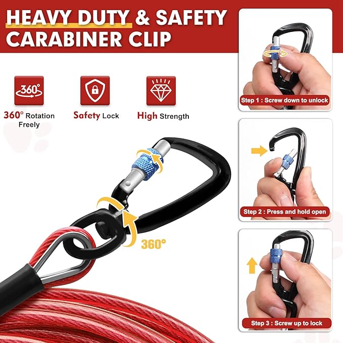 Snagle Paw Dog Tie Out Cable 30FT-1000LBS Break Strength,Heavy Duty Dog Leads for Yard with Shock Absorbing Spring & Swivel Hook,Long Leash Cable for Outdoor Tethering,Dog Line for Small Large Dogs