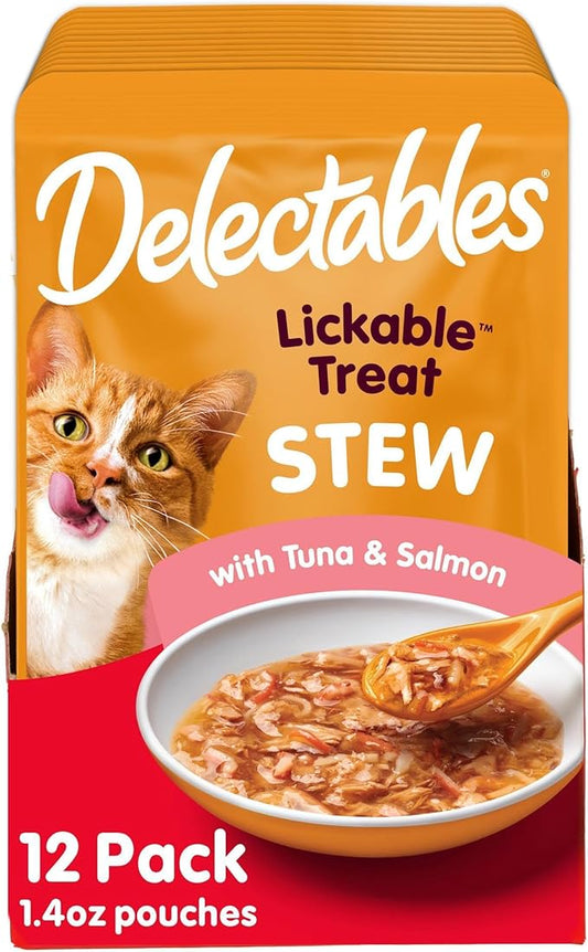 Hartz Delectables Stew Tuna & Salmon Lickable Wet Cat Treats, 1.4 Ounce (Pack of 12)