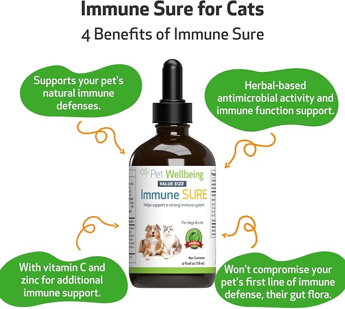 Pet Wellbeing Immune Sure for Dogs - Supports Normal Immune Defenses, Gut Flora Balance, Andrographis, Echinacea, Vitamin C, Zinc - Veterinarian-Formulated Herbal Supplement 4 oz (118 ml)