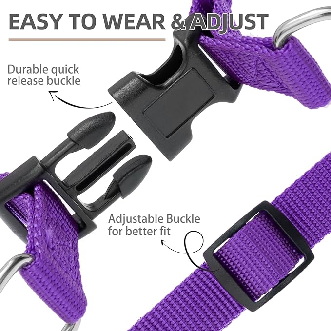 PUPTECK No Pull Dog Harness Soft Adjustable Basic Nylon Step in Puppy Vest Outdoor Walking with ID Tag and A-ir Tag Case, Purple, M