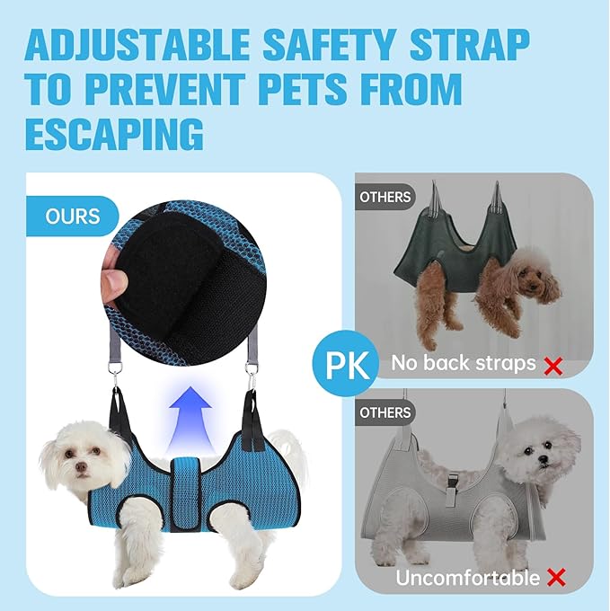 PAWCHIE Dog Grooming Hammock Harness for Dog Cat with Pet Nail Clipper Trimmer-Breathable Cat Hanger Sling for Trimming Clipping Nails-Dog Hammock Restraint Bag for Small Medium Large Dog, Dark Blue S