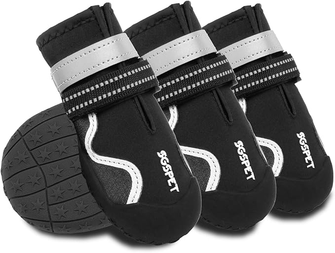 Dog Shoes, Waterproof Dog Boots & Paw Protectors with Anti-Slip Sole, 4pcs/Set Pet Dog Booties, Reflective Dog Shoes for Small Medium Large, Winter Snowy Summer Hot Pavement (Black, 8# (2XL))