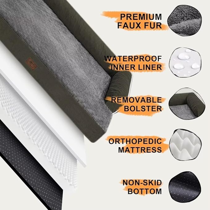 Extra Large Dog Bed-Orthopedic Waterproof XL Dog Bed for XLarge Extra Big Dogs - Foam Couch Sofa Washable with Removable Cover-Dark Green