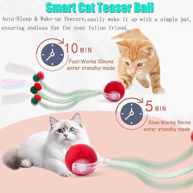 Speed 2.0 Tail Interactive Cat Toys for Indoor Cats, Chirping & Motion Activate Ca t Toy, Smart Kitten Rolling Ball Moving Ball Toys, Rechargeable Dog Cat Bal l for Enrichment Exercise (Pink)