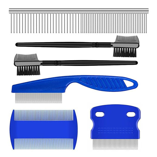 Flea Comb Lice Comb Cat & Dog Pet Grooming Combs Tear Stain Remover Remove Mucus Crust 2-in-1 Metal Round Smooth Teeth Comb Remove Floating Hair Tangles Dander (blue)