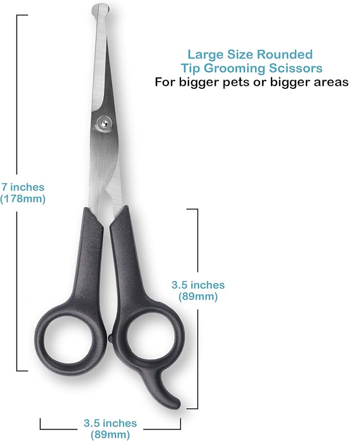 Pets First #1 Pet Grooming Scissors Body & Facial Trimmer Durable Stainless Steel Blades. Rounded Tips Shears for Long Medium Short Thick Wiry Curly Hair. Lightweight Cutter for Dogs & Cats. Set of 2