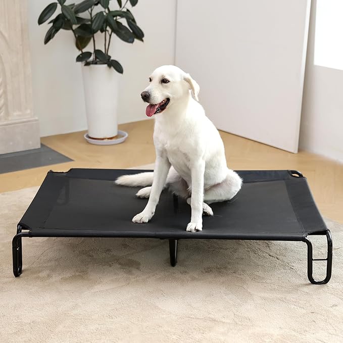pettycare Elevated Outdoor Dog Bed - Dog Cots beds for Large Dogs XL, Waterproof Raised Dog Bed Easy to Assemble, Cooling Elevated Dog Bed with Teslin Mesh, Durable, Non Slip, Up to 85 lbs,Black
