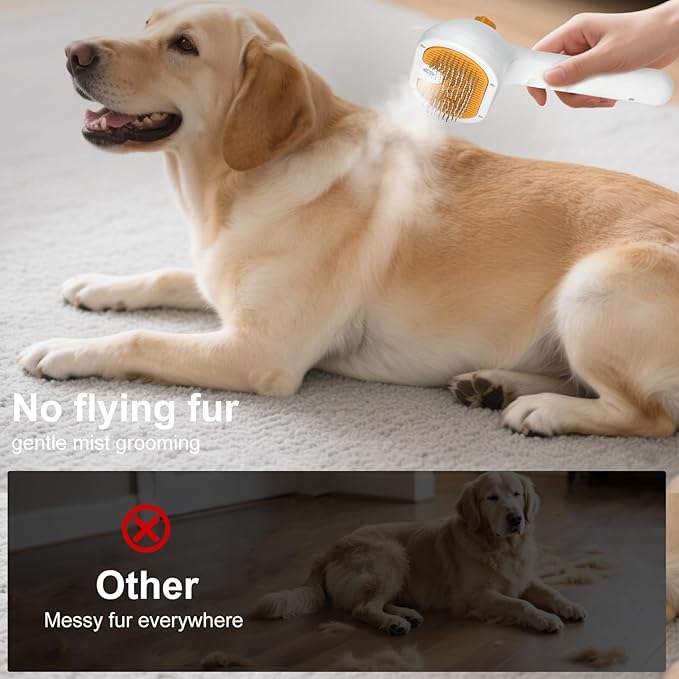 Pet Steam Brush for Dog & Cat – 3-in-1 Spray Hair Removal Comb – Steam for Shedding & Grooming – Water Brush for Long & Short Haired Pets – Spritz Defur Comb