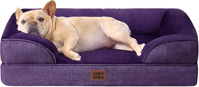 EHEYCIGA Orthopedic Dog Bed for Medium Dogs, Waterproof Memory Foam Medium Dog Beds with Sides, Non-Slip Bottom and Egg-Crate Foam Pet Couch Bed with Washable Removable Cover, Purple