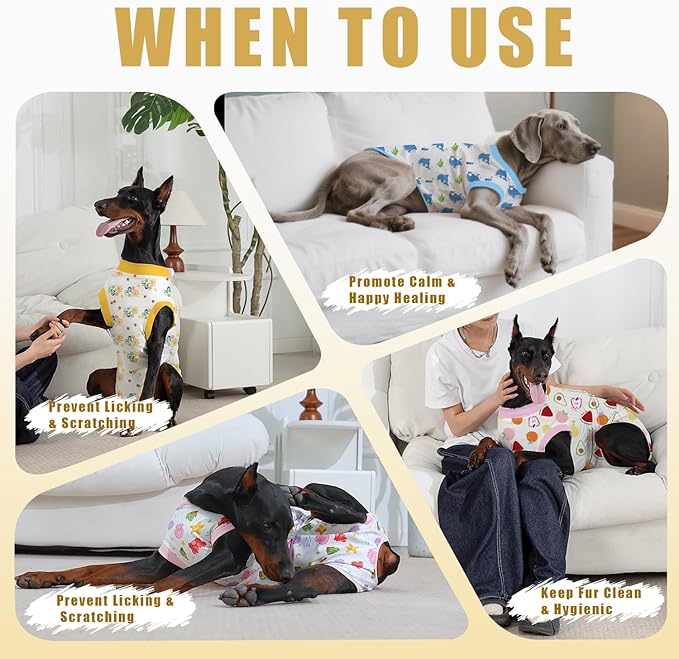 Recovery Suit for Dogs After Surgery, Professional Dog Surgical Suit for Female Spay, Male Neuter, E-Collar & Cone Alternative Dog Onesie for Abdominal Wounds Skin Disease, Yellow, M