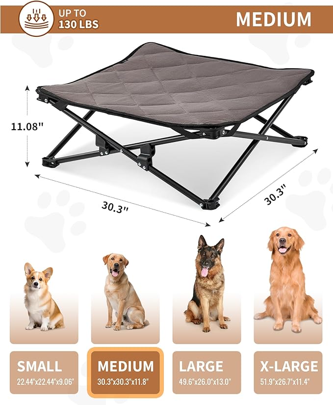 KingCamp Elevated Dog Bed for Medium Dogs, Outdoor Raised Cooling Pet Cot Bed with Washable Breathable Mesh & No-Slip Feet Perfect for Camping, Backyard, Indoor Use (Medium, Black)