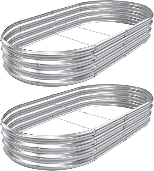2pack 8×4×1ft Raised Garden Bed，Outdoor Galvanized Planter Boxes, Oval Large Metal Raised Garden Beds for Vegetables