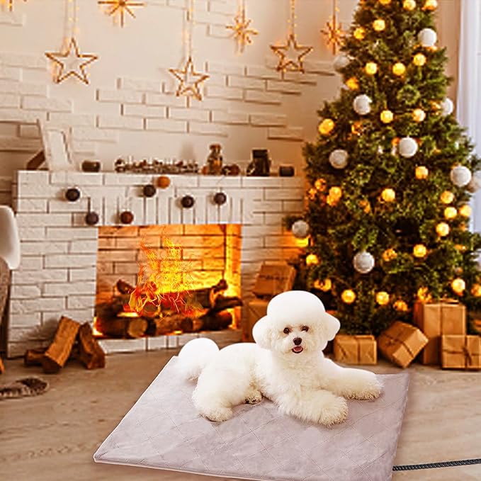 pettycare Pet Heating Pad for Dog Cat, Electric Heating with Steel-Wrapped Cord, 25-level Timer & 11-level Temperature Indoor Warming Pads Easy Clean for Puppy Cat Dog XL 28x18inch