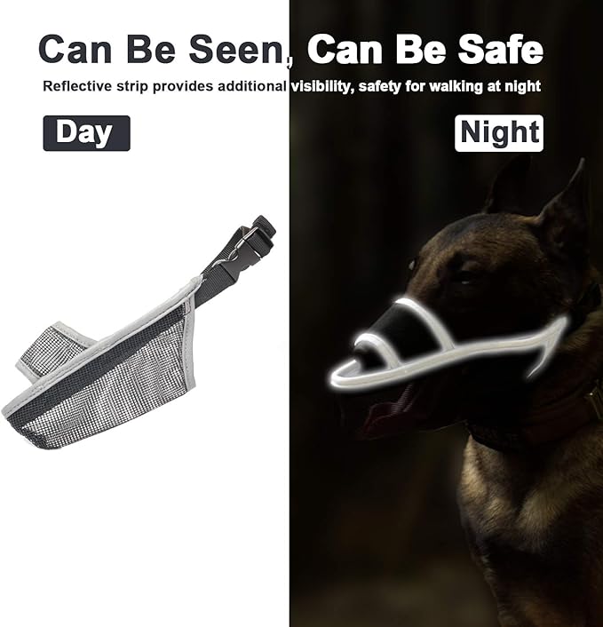 Crazy Felix Nylon Dog Muzzle for Small Medium Large Dogs Dachshund Beagle Poodle Labrador, Air Mesh Breathable and Drinkable Pet Mouth Guard for Anti-Biting Chewing Scavenging (XS, Reflective Trim)