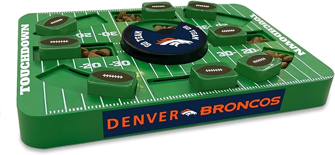 Pets First NFL Denver Broncos Large Puzzle Toy, New Size, Interactive Dog Treat & Slow Feeding Toy