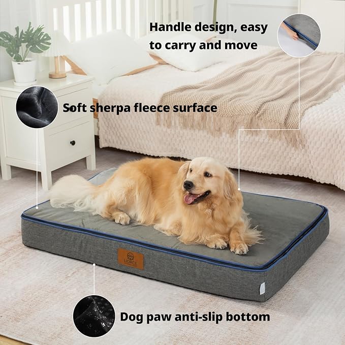 Orthopedic Memory Foam XXL Dog Bed - 6" Thick Beds for Extra Large Sized Dog - Waterproof Removable Washable Cover & Wrap-Around Zipper - Ultimate Comfort & Easy Maintenance, Dary Grey