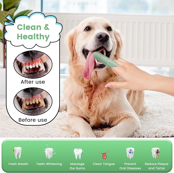 Dog Toothbrush, 2 Pack Dog Tooth Brush, 360° Cleaning Finger Toothbrush for Dogs, Food Grade Silicone Dog Finger Toothbrush Fits Most Fingers, Toothbrush for Dogs & Cats Dental Care