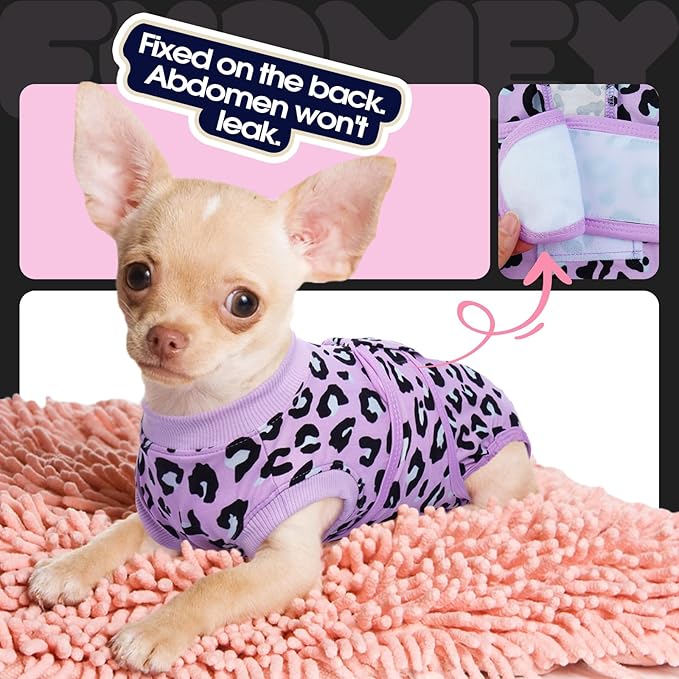 FUAMEY Recovery Suit for Dogs After Surgery,Soft Breathable Dog Bodysuit E-Collar & Cone Alternative Surgical Suit,Male Female Dog Neuter Spay Suits Anti Licking Wounds Onesie Purple Leopard XL