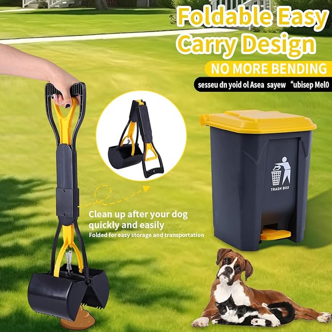 Pooper Scooper 2 Pack with 20 Litre Step Dog Poop Trash Can, 28" Long Handle Dog Poop Scoopers for Large Small Dogs Heavy Duty, Removable Inner Bucket for Outdoors, 50 Waste Bags Included