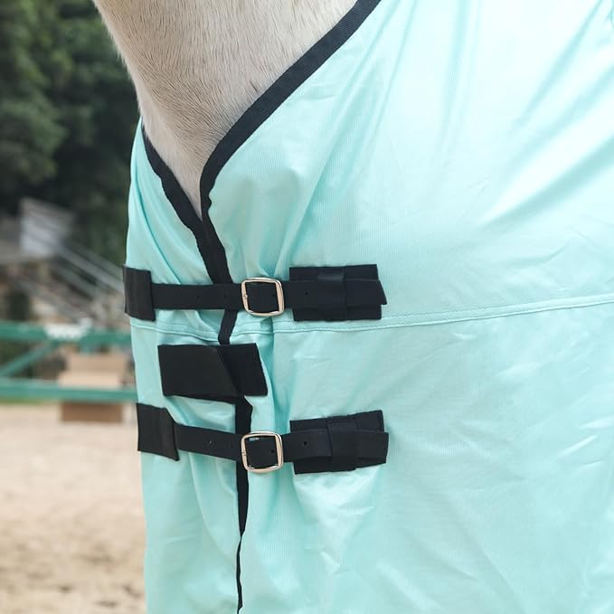 Horse Fly Sheet, Standard Neck Comfy Mesh Fly Sheet for Horses, Equine Summer Sheets UV-Protective Green 66