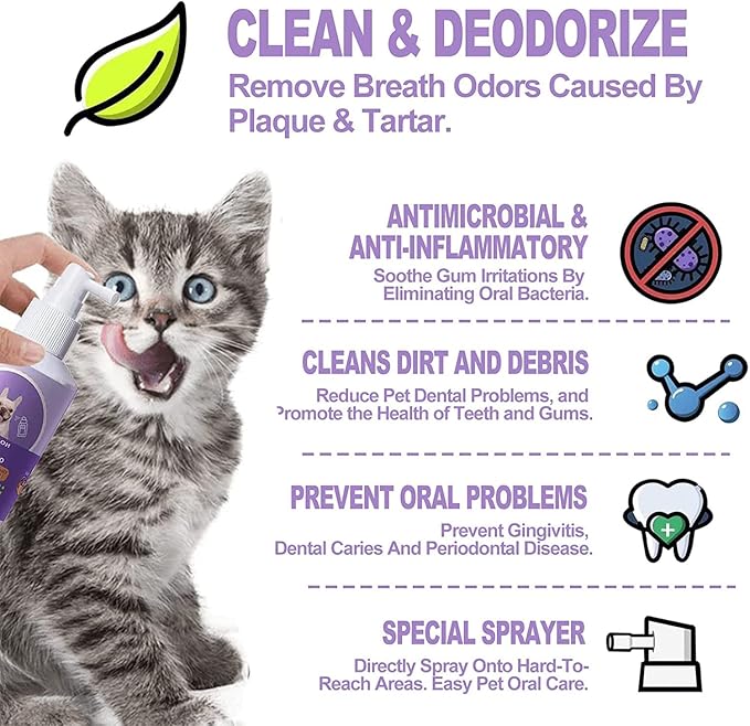 Pet Clean Teeth Spray, Teeth Cleaning Spray for Dogs & Cats, Targets Tartar & Plaque, Eliminate Bad Breath, Without Brushing