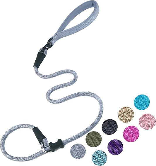 Slip Lead Dog Leash，Strong Nylon Rope Leash and Padded Handle,No Pull Outdoor Walking Training Lead for Small Medium Large Dogs (Grey,1/2"×4ft)