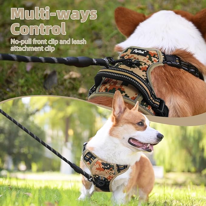 PUPTECK No Pull Dog Harness for Large, Adjustable Reflective Dog Harness with Handle Easy Control, Comfortable Soft Padded Pet Vest Harness for Extra Large Dogs, Camouflage XL