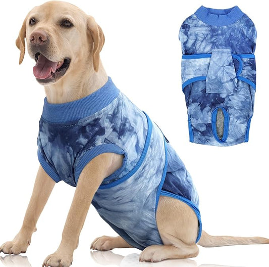 FUAMEY Recovery Suit for Dogs After Surgery,Soft Breathable Dog Bodysuit E-Collar & Cone Alternative Surgical Suit,Male Female Dog Neuter Spay Suits Anti Licking Wounds Onesie Blue Tie Dye XL