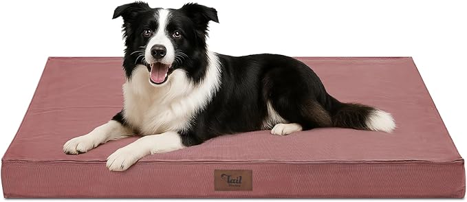 Outdoor Dog Bed for Medium Dogs, Waterproof Dog Crate Bed for Puppy Beds, Orthopedic Egg Crate Foam Pet Bed with Washable and Removable Oxford Cover, Pink