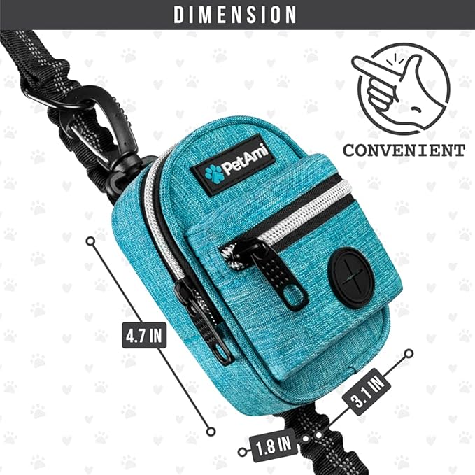 PetAmi Dog Poop Bag Holder for Leash, Pet Waste Dispenser With Clip for Puppy Walking Accessories, Travel Camping, Treat Pouch Supplies With Doggy Roll, Blue