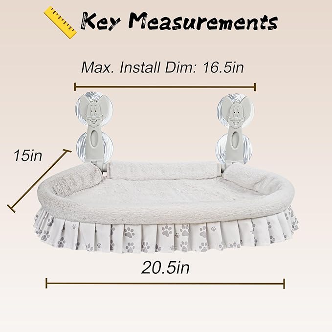 Cat Window Perch for Large Cats - No Tools Needed with 4 Super Suction Cups, Soft Chew-Resistant Fleece & Easy Clean Design