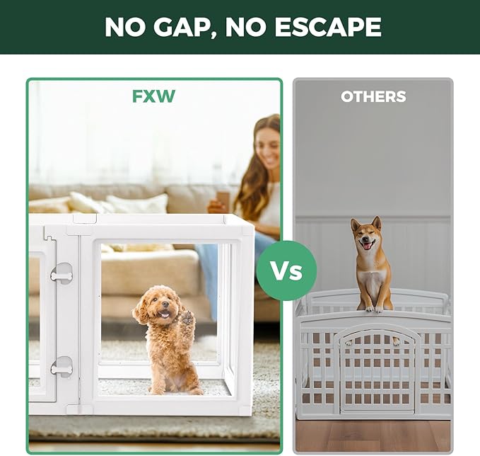 FXW AuraSpace Acrylic Indoor Unleashed Dog Playpen for Puppies and Small Dogs, 24 Inch, 12 Panels, White