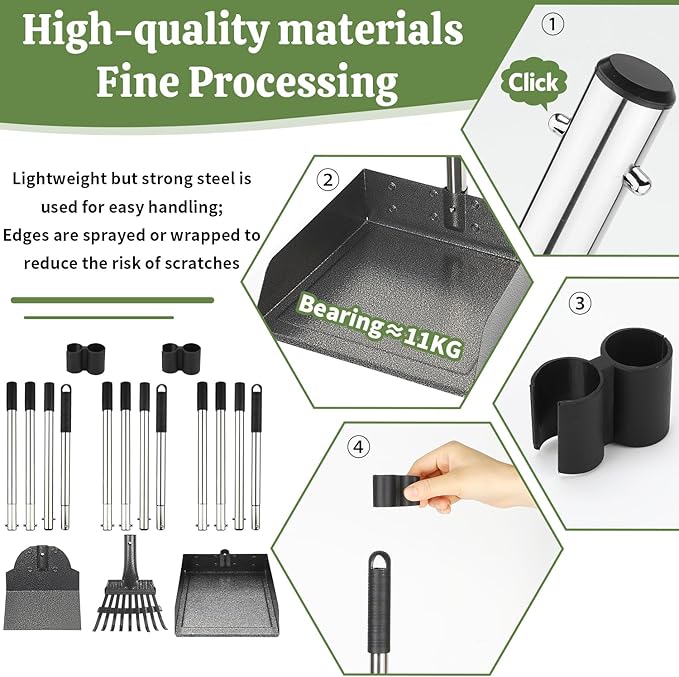 T2Y Pooper Scooper, Extra Long Handle Dog Pooper Scooper, Adjustable Stainless Steel Rake & Extra Large Tray, Antirust & Durable Poop Scoopers for Yard, Lawn, Snowfield, Suitable for Multi-Dog Family