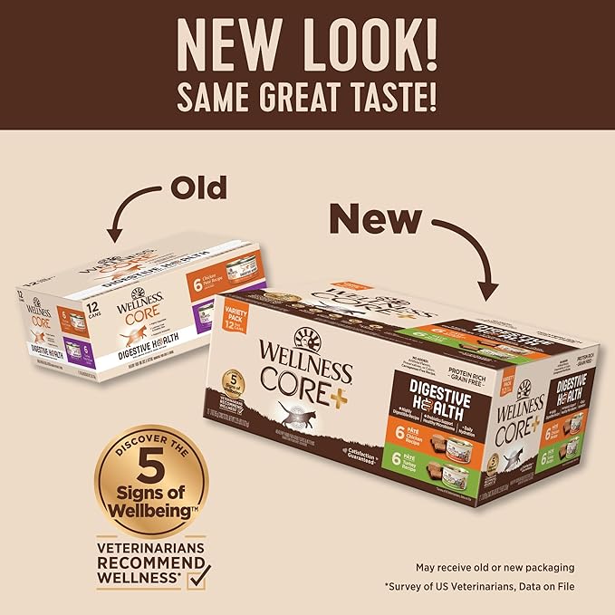 Wellness CORE+ Digestive Health Pate Adult Wet Cat Food, Natural, Protein-Rich, Grain Free, 3 Ounce, 12 Pack (Chicken & Turkey Variety Pack)