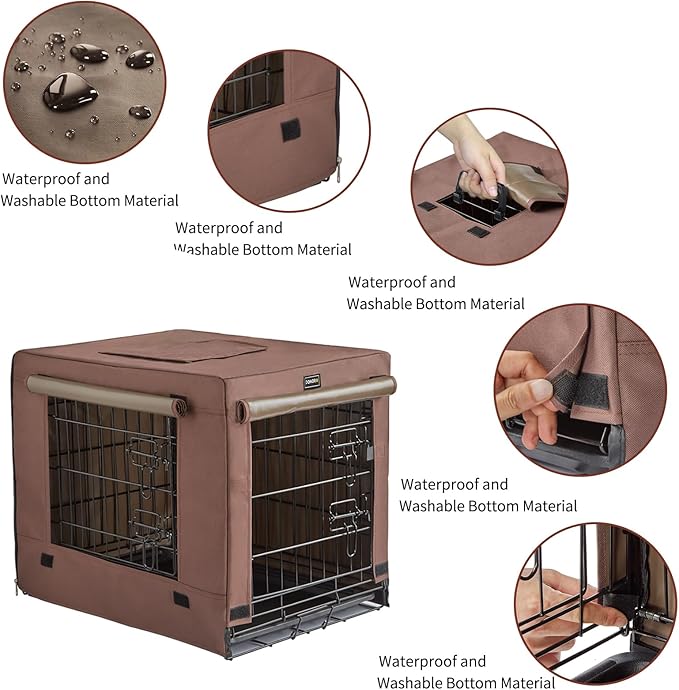 DONORO Dog Crates for Small Size Dogs Indoor Double Door Dog Kennels & Houses for Puppy and Cats, Collapsible Metal Contour Dog Cages (Brown, 24.0" L x 18.0" W x 20.0" H)