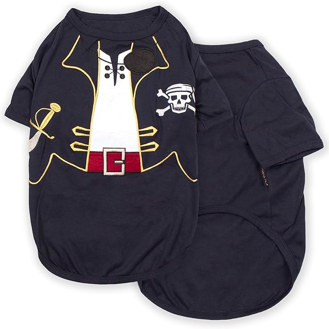 Parisian Pet Captain Sparrow Dog Pirate Shirt - Embroidered Pirate Captain Costume - 100% Cotton & Polyester - Sleeved Pet Clothes - Black Dog Shirts, 2XL Pet Costume