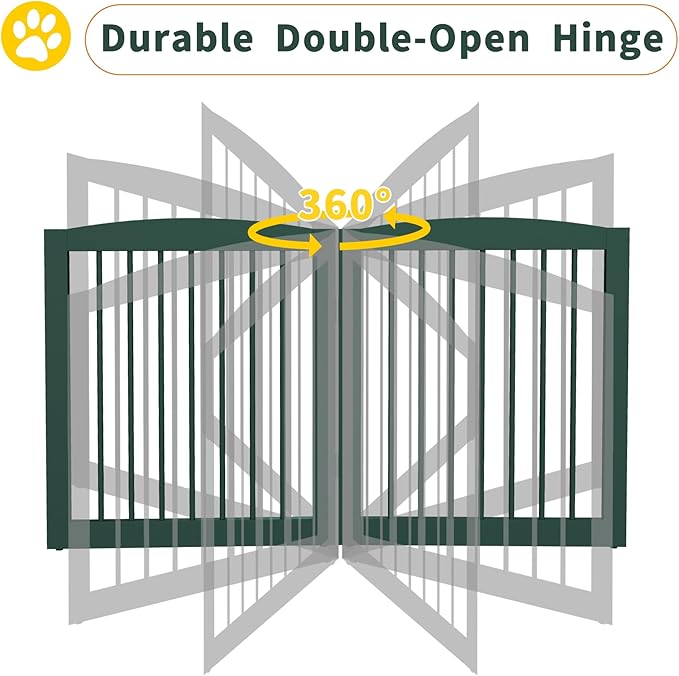 Freestanding Pet Gate for Dogs, Foldable Wooden Dog Gate for House, Indoor Dog Gate for Doorways, Stairs, Step Over Pet Puppy Safety Fence, Support Feet Included,24" Height 3 Panels,Green