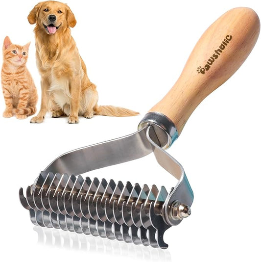 Undercoat Rake for Dogs - Professional Pet Shedding Dematting Comb with Wood Handle, Stainless Steel Blades for Pet Cats Dogs Matted Hair Tangles Removing